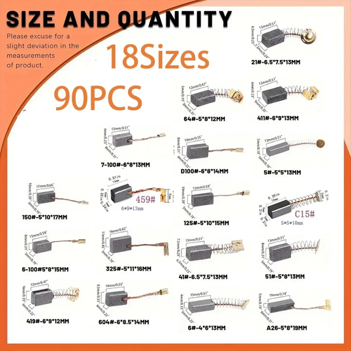 ✱90Pcs 18 Sizes Electric Motor Carbon Brushes Replacement for Hammer Drills Circular Saws Power Tool