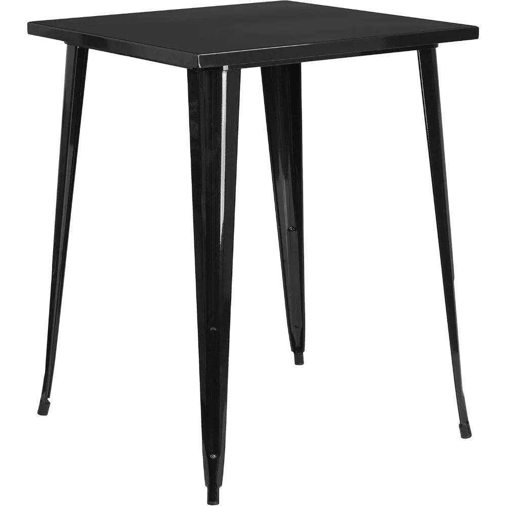 طاولة بارتفاع شريط مربع معدني أسود من الدرجة التجارية، 31.5 بوصة داخلية وخارجية EMMA + OLIVER، متينة للاستخدام المنزلي والفناء
