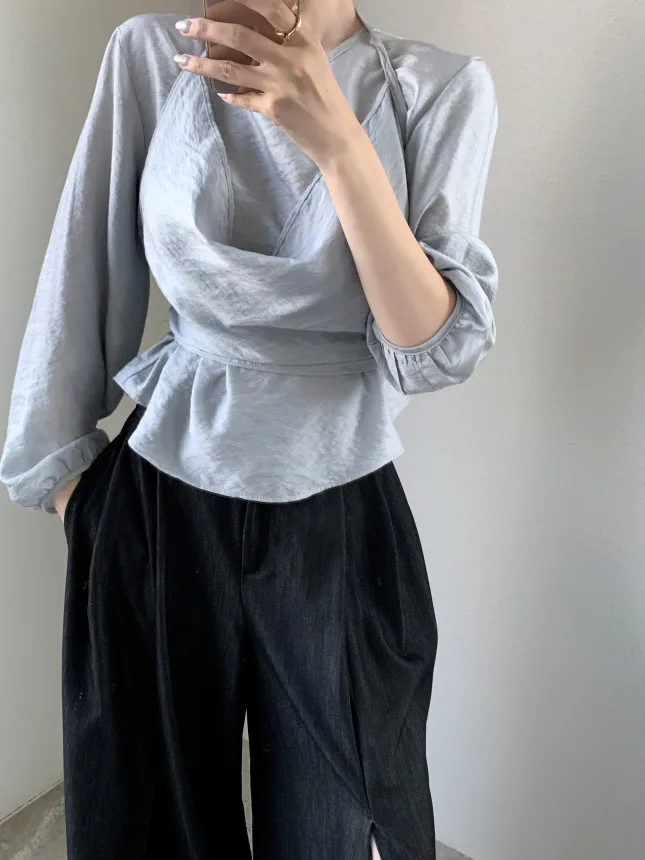 

Sli round Ne irt Женский приталенный топ + подвесной жилет из двух предметов Осенняя модная повседневная одежда для взрослых