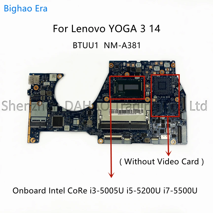 

BTUU1 NM-A381 For Lenovo Yoga 3 14 Laptop Motherboard With I3 I5-5200U i7-5500U CPU DDR3L Fru:5B20H35637 5B20K78777 5B20H35614