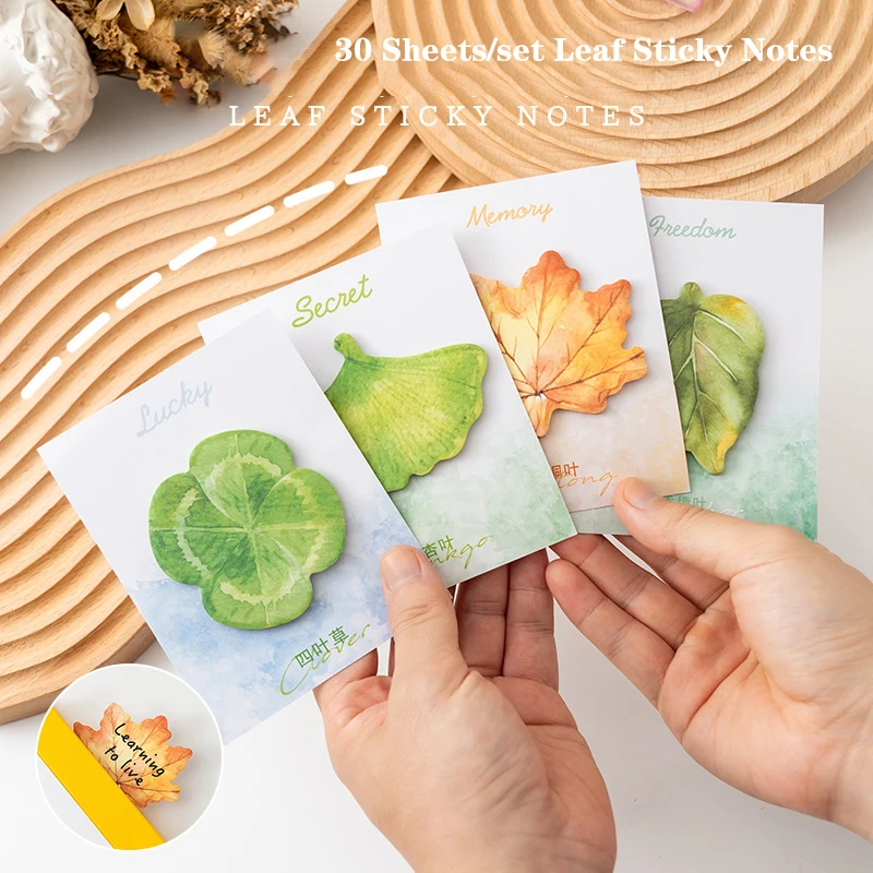 30 Sheet Leaf Sticky Notes Ginkgo Lndus Leaf Memoranda Message Book Label Sticker Bookmarks Tearable Note Pad Stationery Supply