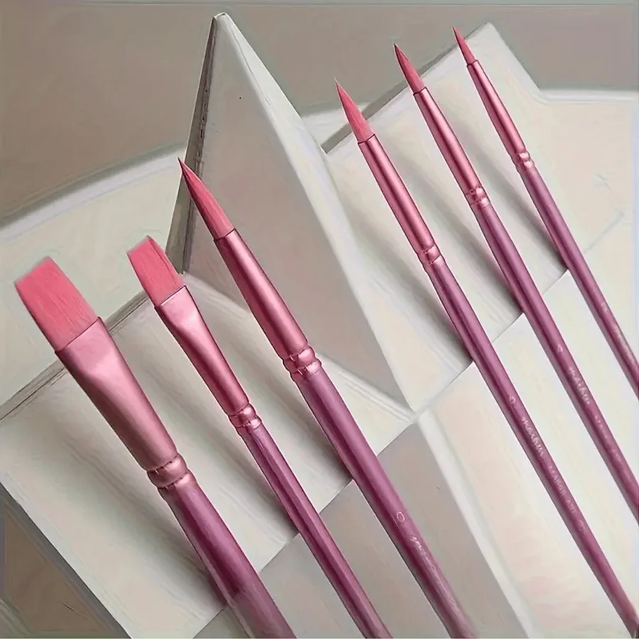 

6pcs Watercolor Brush Set Soft Head Nylon Hair Water Chalk Art Round Head Flat Head Oil Brush Student painting supplies