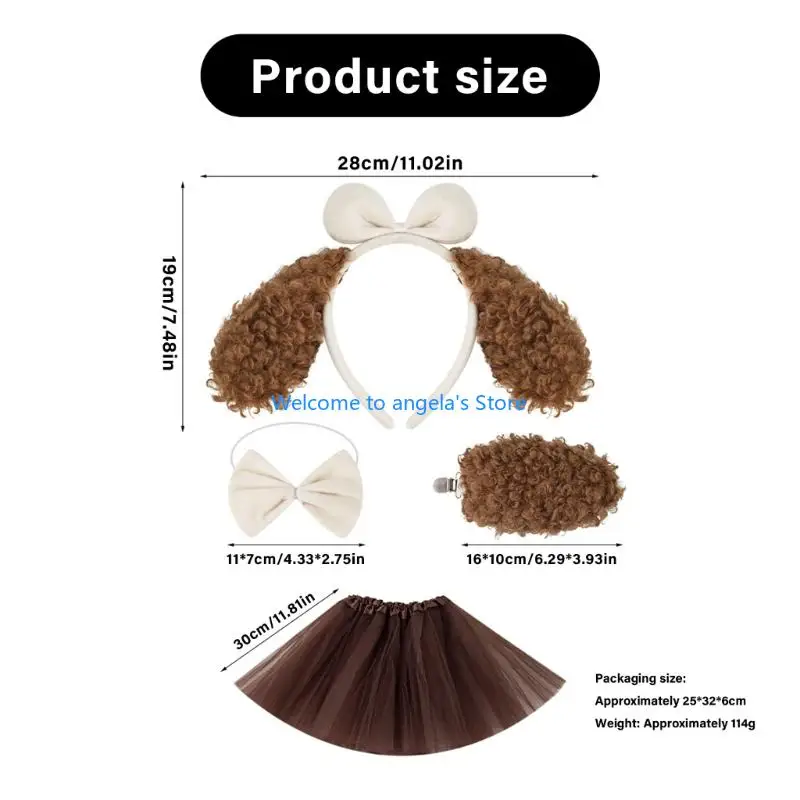 X4YC 1/3/4 Pcs Dog Costumes Set Dog Ears Headband Dog Tail Tutus Skirt Bowtie Kids