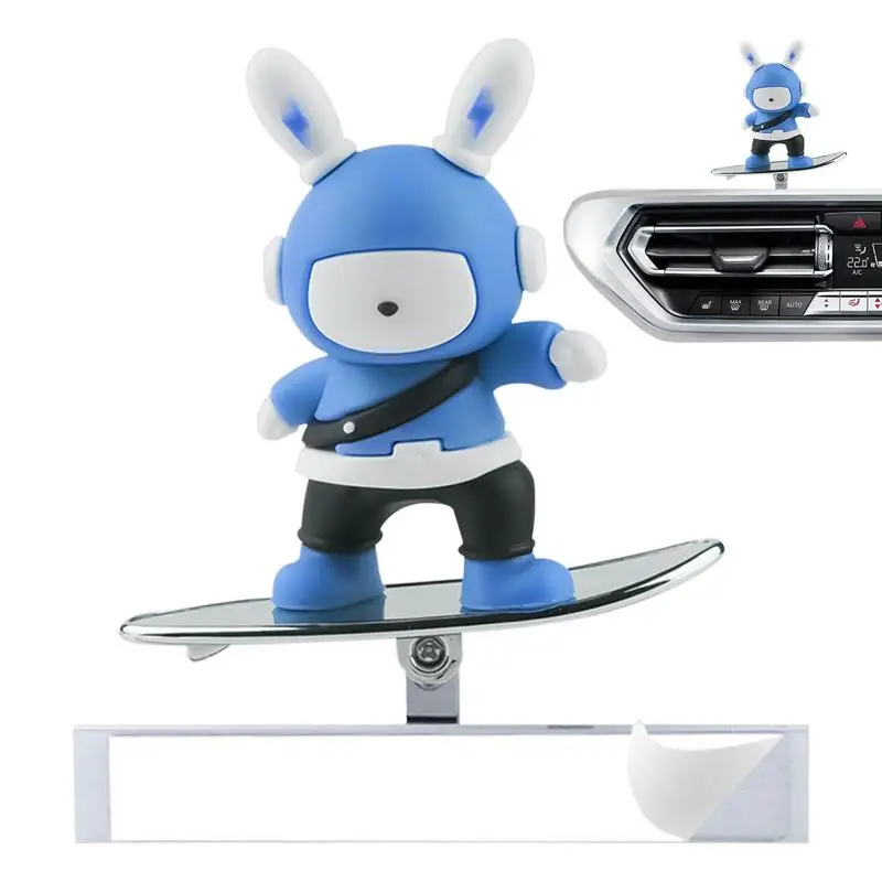 Creative Moving Skateboard Car Ornaments Funny Skater Bunny Dashboard Decor Floating Auto Ornament Car Decorations Accessories