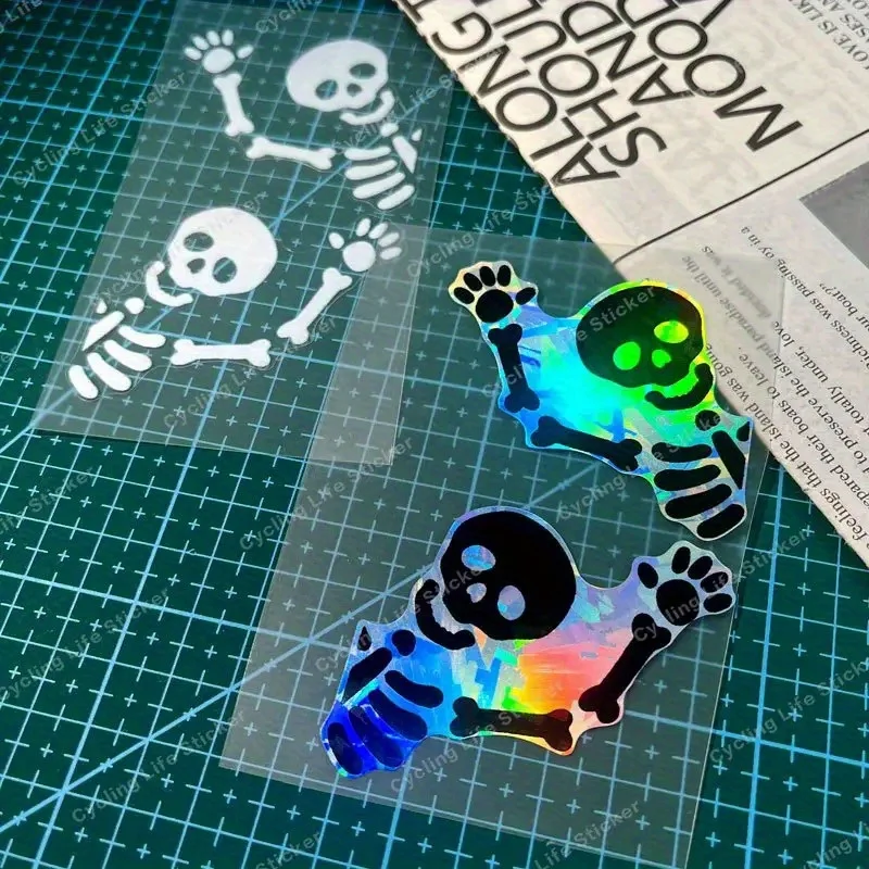 2Pcs Cute Mini Waving Skull 2D Vinyl Stickers Waterproof Sunproof Decals for Car Mirrors Motorcycle Helmet Laptop Phone