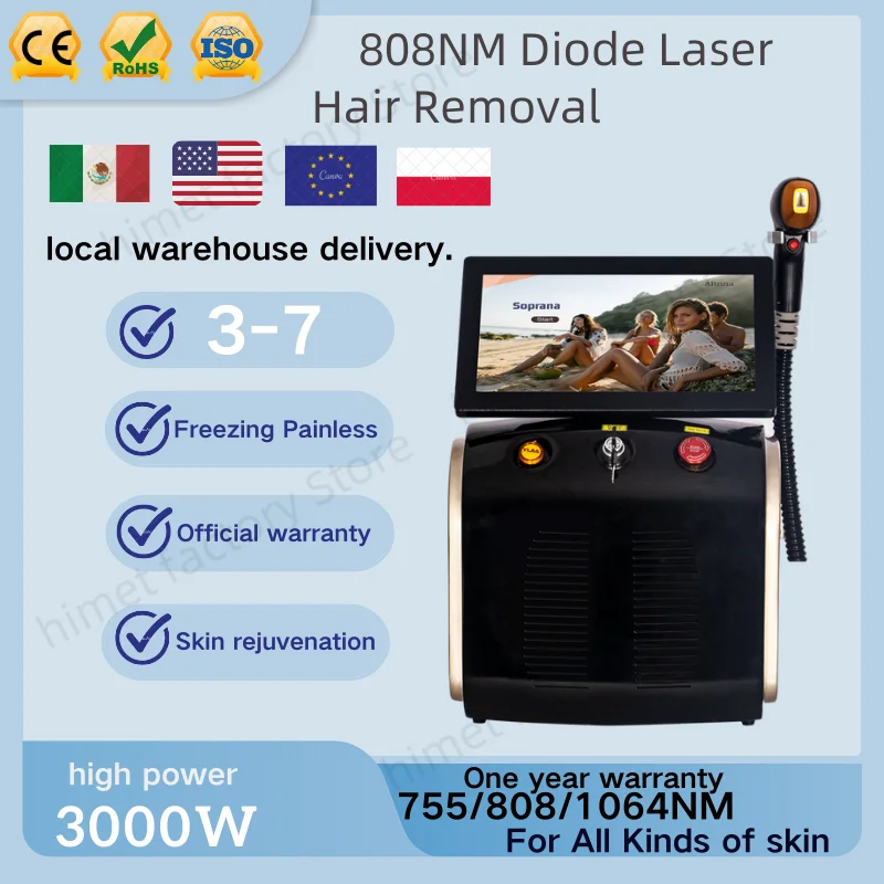 3000w Hair Removal Beauty Instrument Ice Titanium Device 808 755 1064 Nanometer Diode Laser Hair Removal Machine