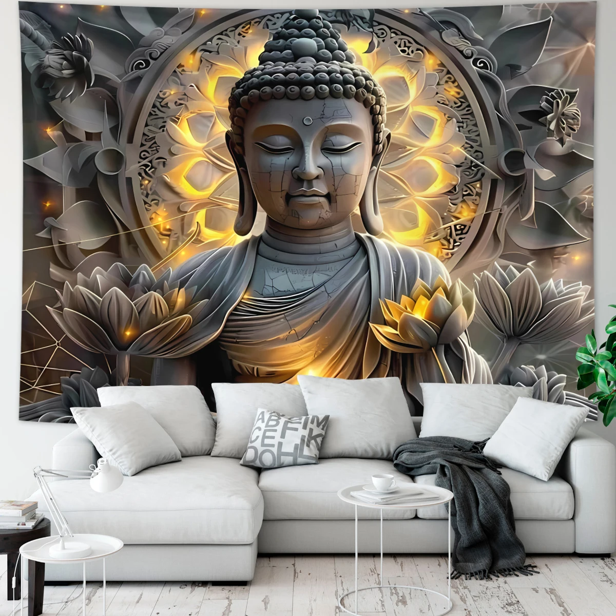 1 Stück Buddha-Statue und Lotus-Wandteppich, geheimnisvolle Buddha-Statue, Meditation, Meditation, Yoga, spiritueller religiöser Wandteppich