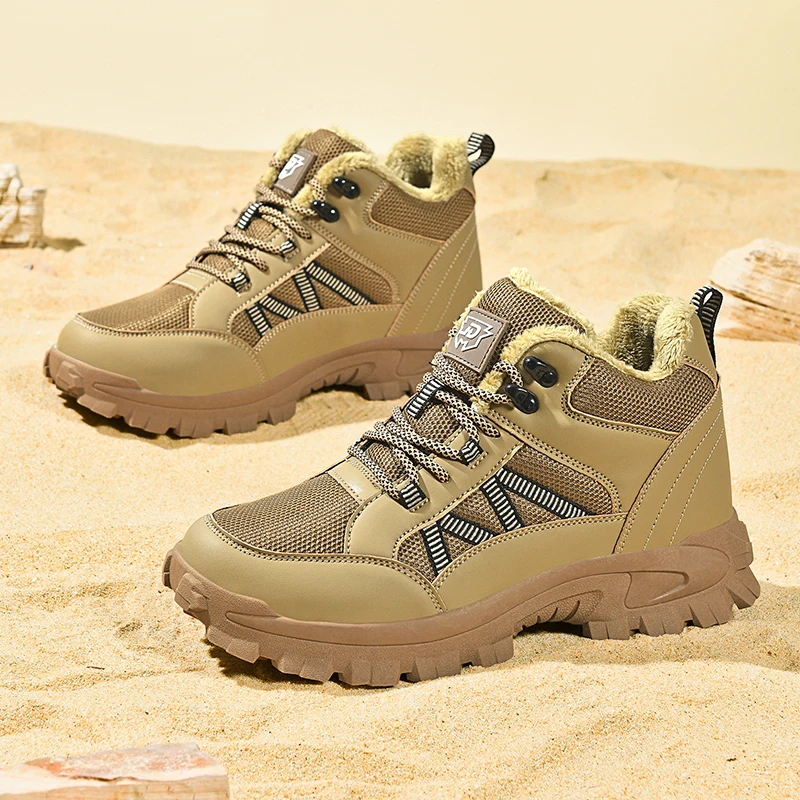 

Мужские зимние плюшевые теплые мужские зимние ботинки, уличные удобные мужские ботильоны, водонепроницаемые походные ботинки, кроссовки