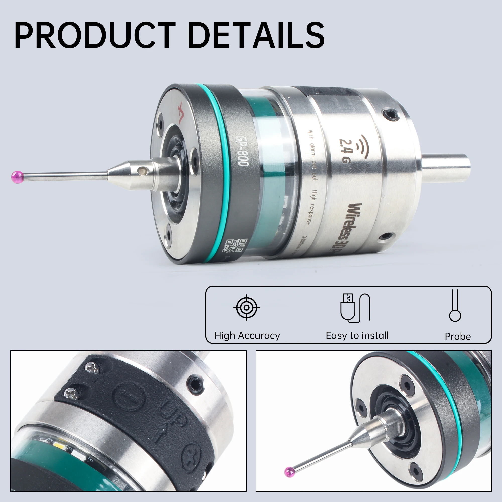 CNC Kฤฑzฤฑlรถtesi Kablosuz Fotoelektrik Probu 3D Kenar Bulucu Tekrarlayan Doฤruluk 0.001mm GP-800