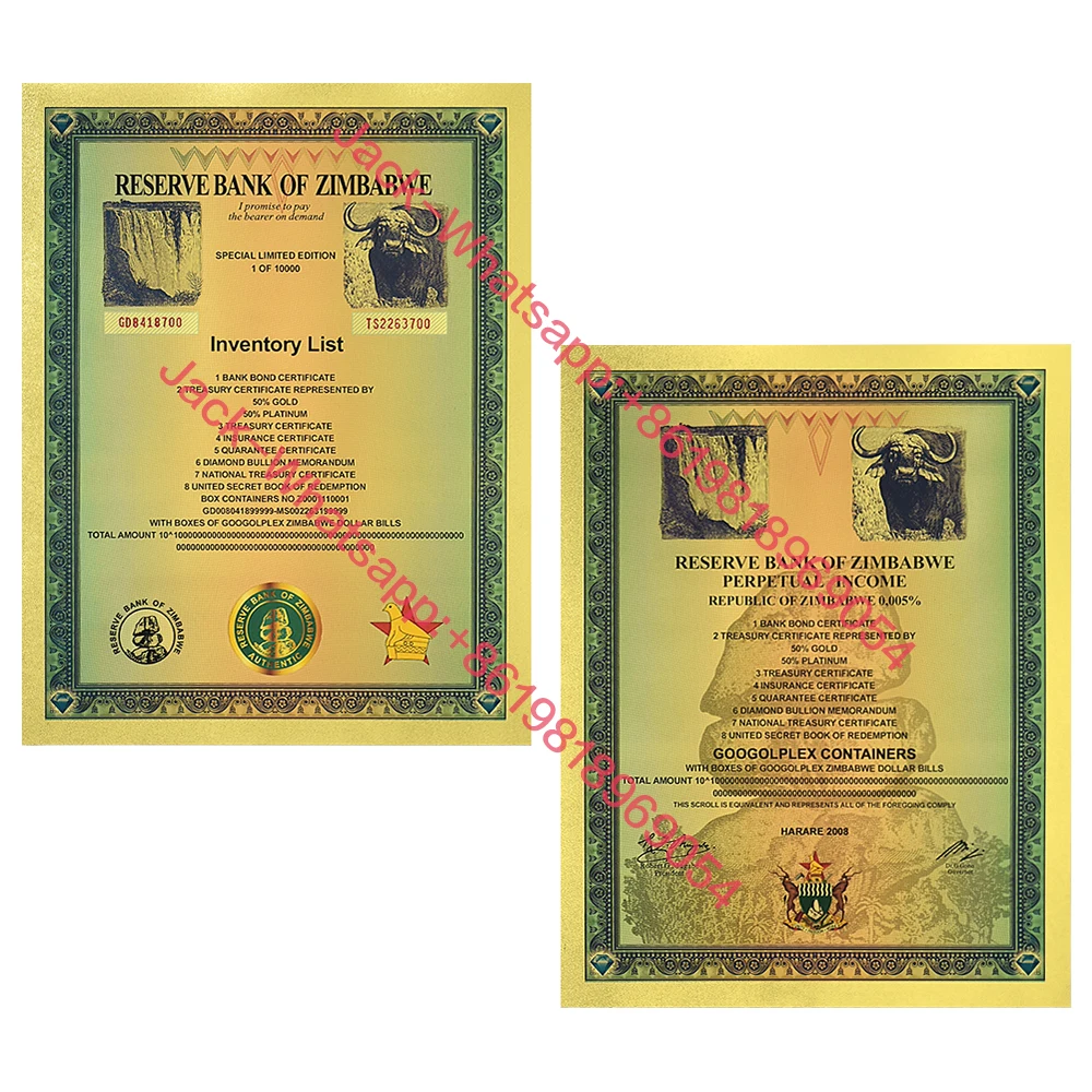 

Zimbabwe Certificate Banknotes Googolplex Containers Serial Banknotes UV Anti-counterfeiting Uncurrent