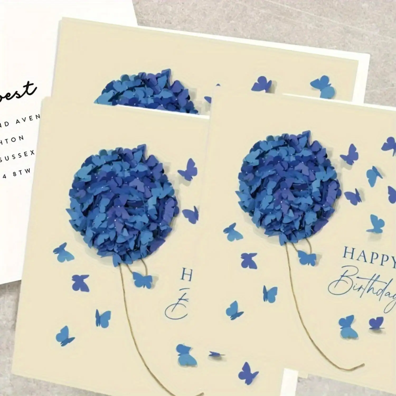 3pcs Birthday Greeting Card with Blue Hydrangea and Butterflies Design, Includes Envelope, Suitable for Anyone