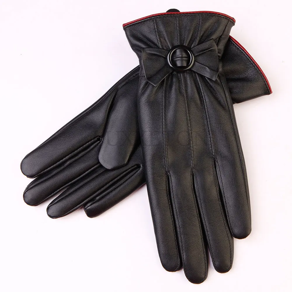 

Women PU Leather Autumn Winter Gloves Fleece Warm Windproof Cycling Gloves Touch Screen Mittens