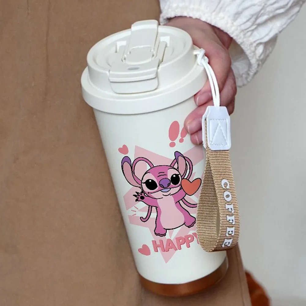 600ML Kawaii Stitch Anime Straw Cup 304 Stainless Cartoon Thermos Cup Portable Double Drinking Water Bottle Gifts For Boys Girls image 4