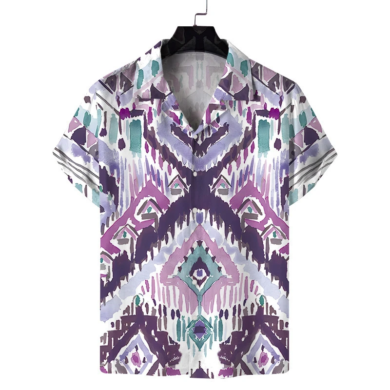 

Fashion Retro Pattern Hawaiian Shirts For Men Summer Casual Short Sleeve 3D Printed Lapel Button Blouse Loose Daily Wear Shirt