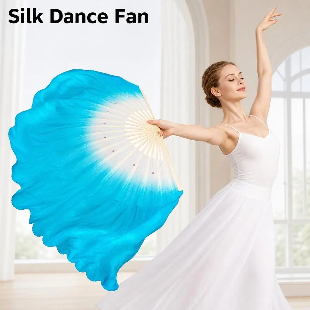 Chinese Classical Dance Fan Silk Gradient Double-Sided Big Folding Fan Dance Performance Practice Fan ﻿