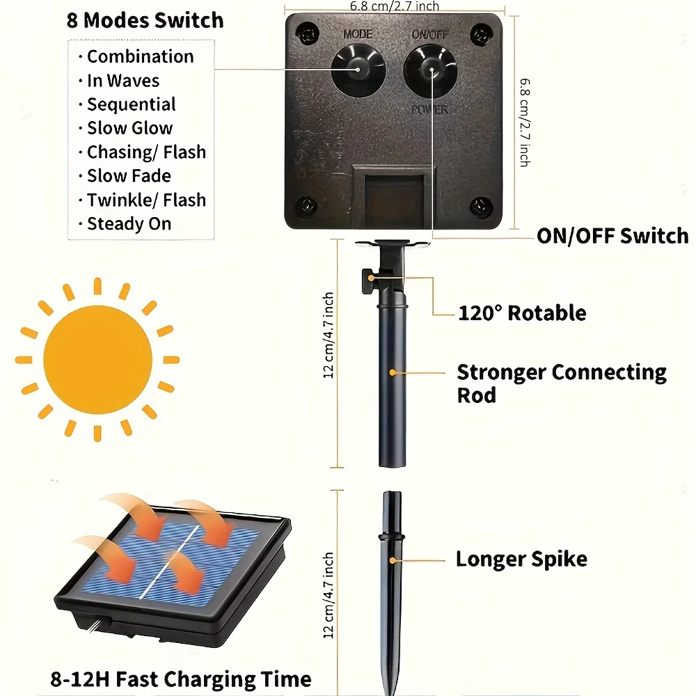 Solar String Lights Waterproof Solar Rope Lights For Christmas Halloween Decoration Garden Stair with Smart Light sensor 8 Modes