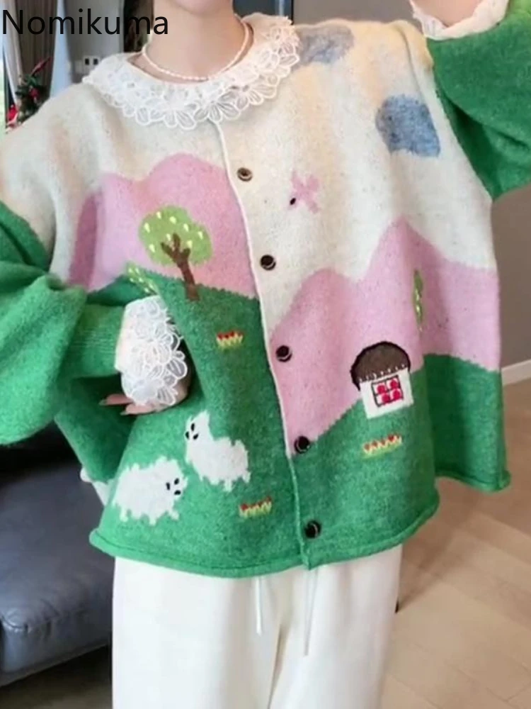 

Fashion Cardigan Jackets 2025 Women's Clothing O-neck Cute Sueter Mujer Sweet Knitting Oversized Sweater Tops Korean Pull Femme