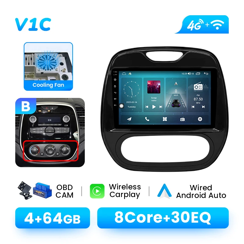 XONRICH 9 "Android 14 autoradio voor Renault Captur CLIO Samsung QM3 (2011-2018) | Draadloze CarPlay GPS DSP multimediaspeler