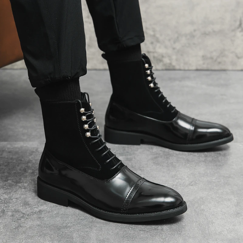 Luxury Black Men's Ankle Boots High Quality Leather Chelsea Boots Men Pointed Toe Formal Shoes Men Oxford Shoe bota masculina