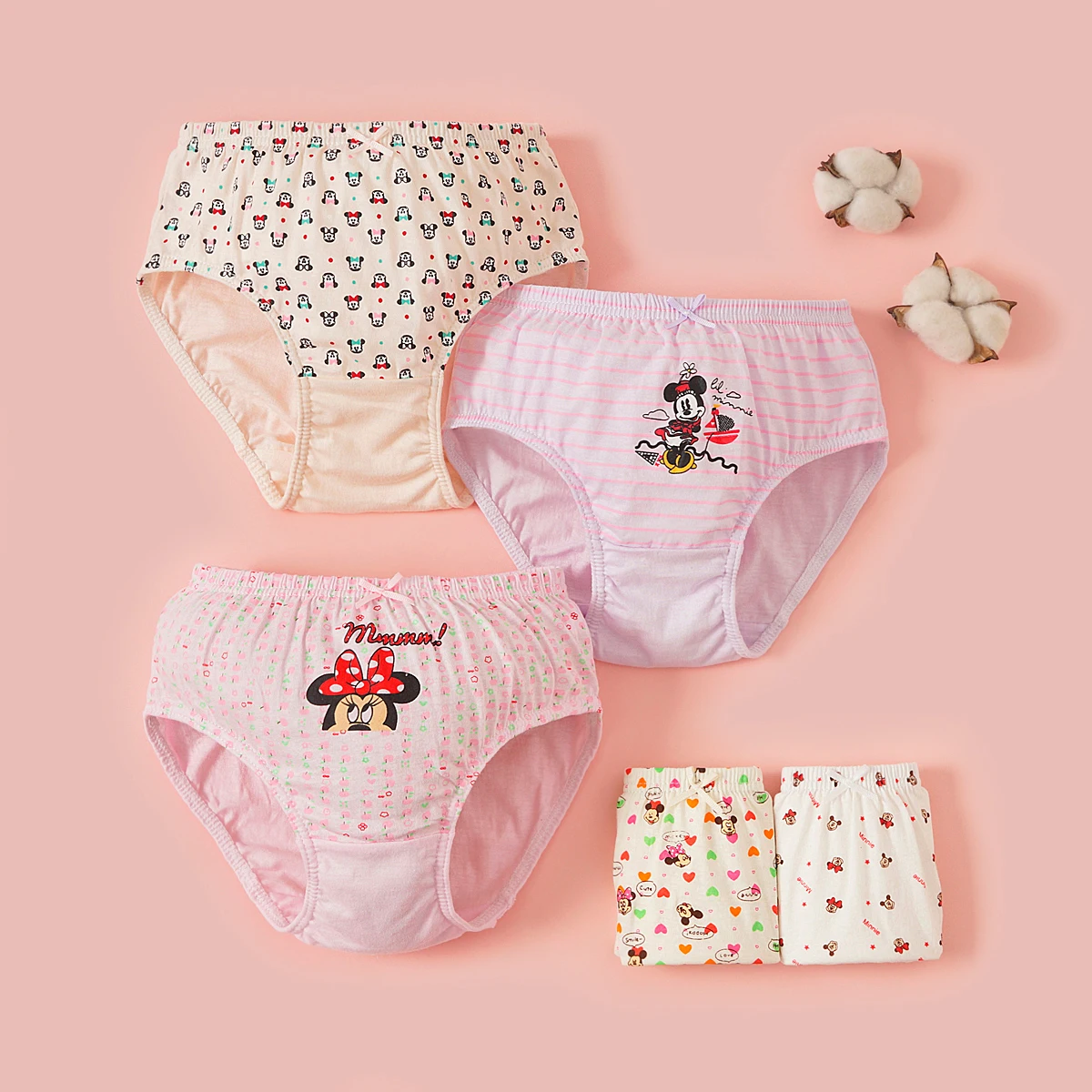 5-Piece Girls Cotton Panties High Quality Comfort Children Triangle Underwear Minnie Character Cartoon Briefs For Girls Undies