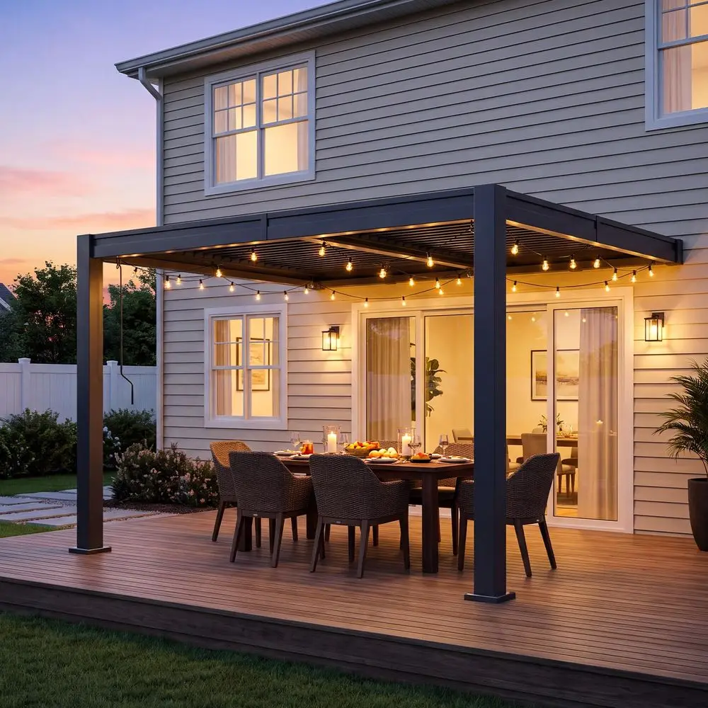 Wall Mounted Pergola 10x12 Lean to Pergola with Adjustable Louvers