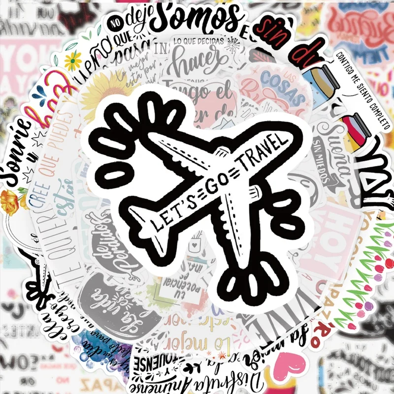 50 pegatinas inspiradoras en español, pegatinas vibrantes adecuadas para botellas de agua, computadoras portátiles, fundas de teléfono, maletas, monopatines, guitarras, cajas de regalo, decoraciones para fiestas