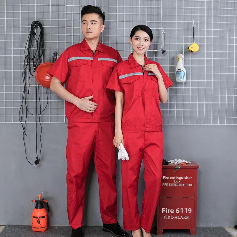 Picture 5: Summer thin short-sleeved work clothes suit men's reflective strip labor protection clothing factory workshop work clothes