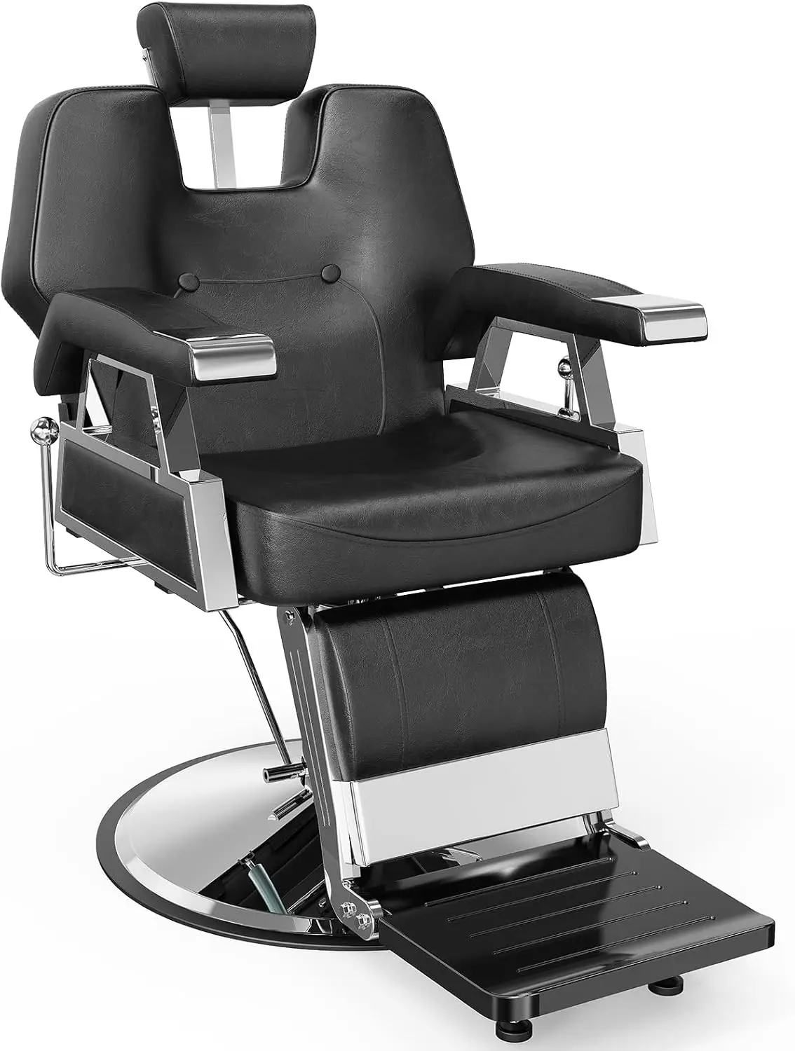 Omysalon Classic Barber Chair With 2 Hand Levers, Reclining Salon Chair For Hair Stylist All Purpose Heavy Duty, Adjustable