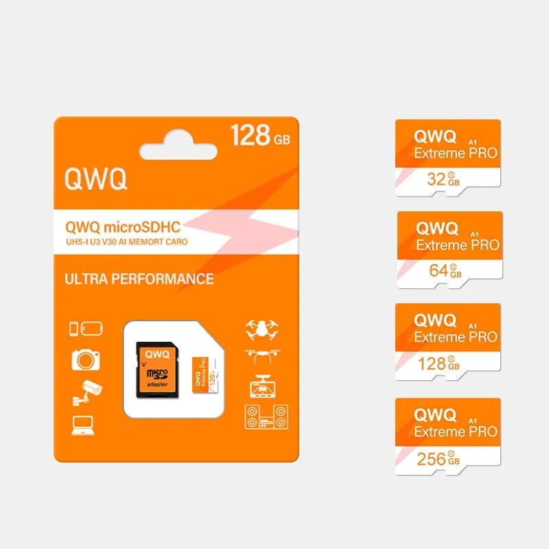 Original QWQMicro SD Card 128GB 64GB 32GB 16GB High Speed Memory Card U3 A1 V30 Class 10 SD TF Card For Monitor Adapter Monitor