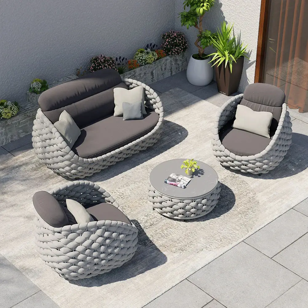 All Weather Modern Aluminum Outdoor Furniture Leisure Lounge Chair Garden Sets Sofa for Hotel Use 6 Seater