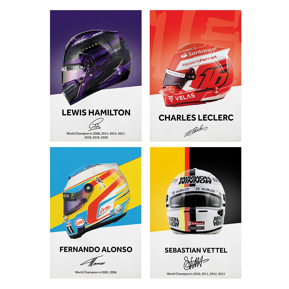 Formula 1 Helmet Wall Art Poster Formula 1 Race Canvas Painting on the Wall Formula 1 Canvas Art Pictures Home Wall Decor Cuadro