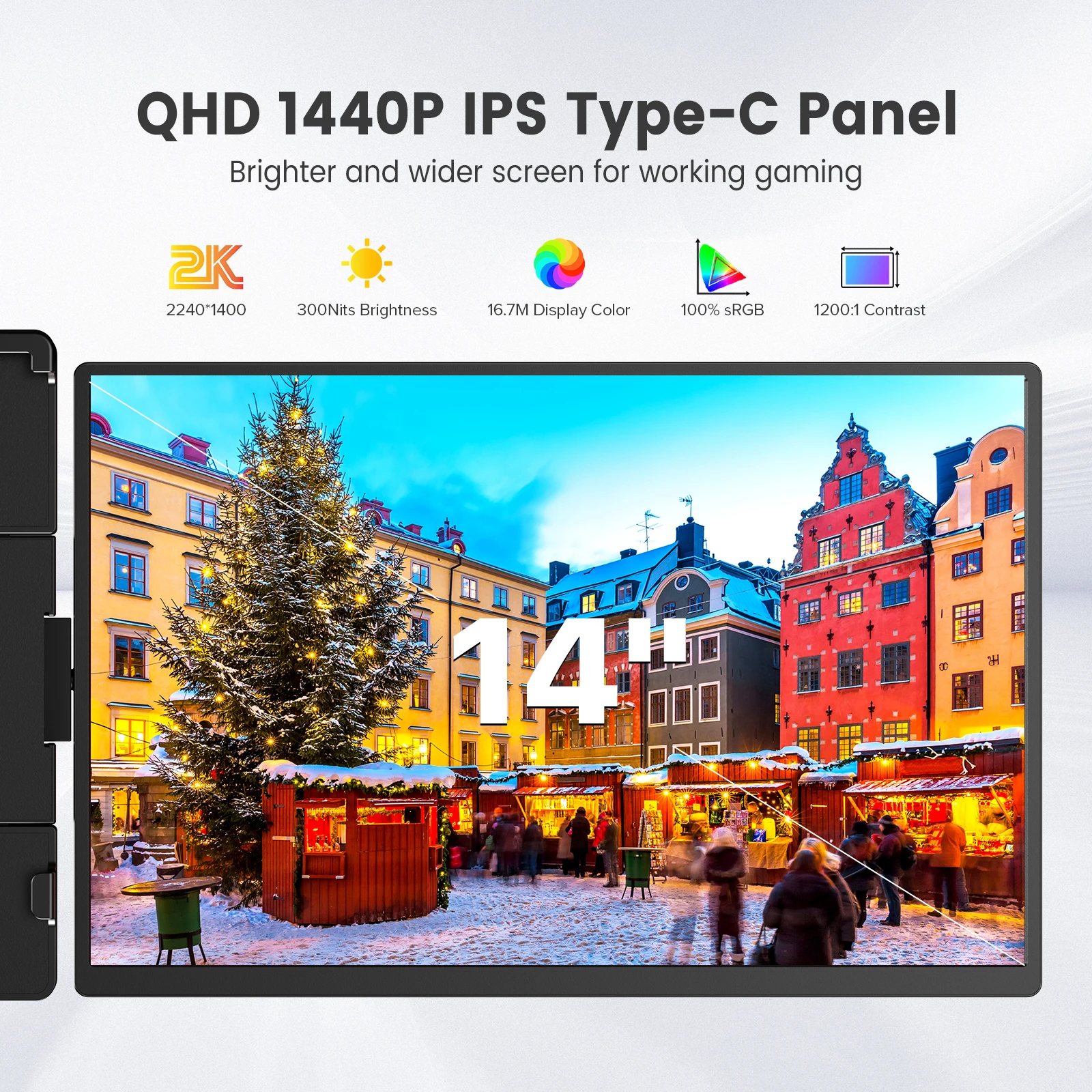 Cdisplay 14’’2K Dual Portable Monitor 1080P IPS Display Triple Laptop Screen Extender for Mac Windows Fit 13”-17.3” Laptops