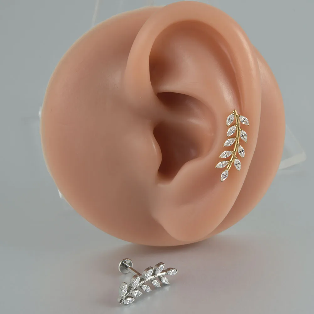 G23 Solid Titanium Leaf Earring Cartilage Tragus 16G Internally Threaded Helix Lobe Piercing Labret Lip Ring Jewelry