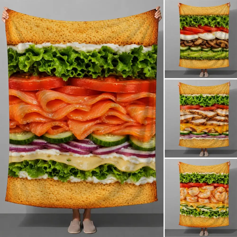 Mega Sandwich Stack Cheesy Food Party Aesthetic Throw Soft Flannel Throw Blanket for Couch Bed Sofa Warm Cozy All Season