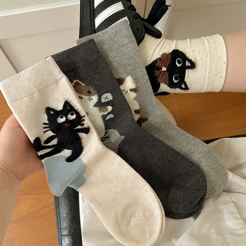 ربيع الخريف الكرتون النمط الياباني المرأة منتصف العجل جوارب قطنية لطيف رقيق القط نمط الجوارب الطويلة الدافئة لفتاة الطالب 2025 #3