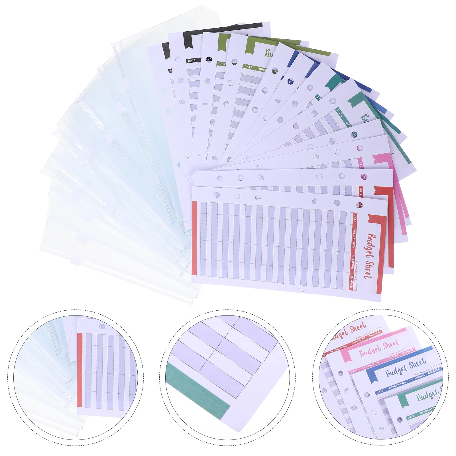 

24Pcs A6 Budget Sheets PVC Clear Zipper Envelopes 6 Rings Binder Pockets Expense Inserts Budget Sheets Binder Pockets