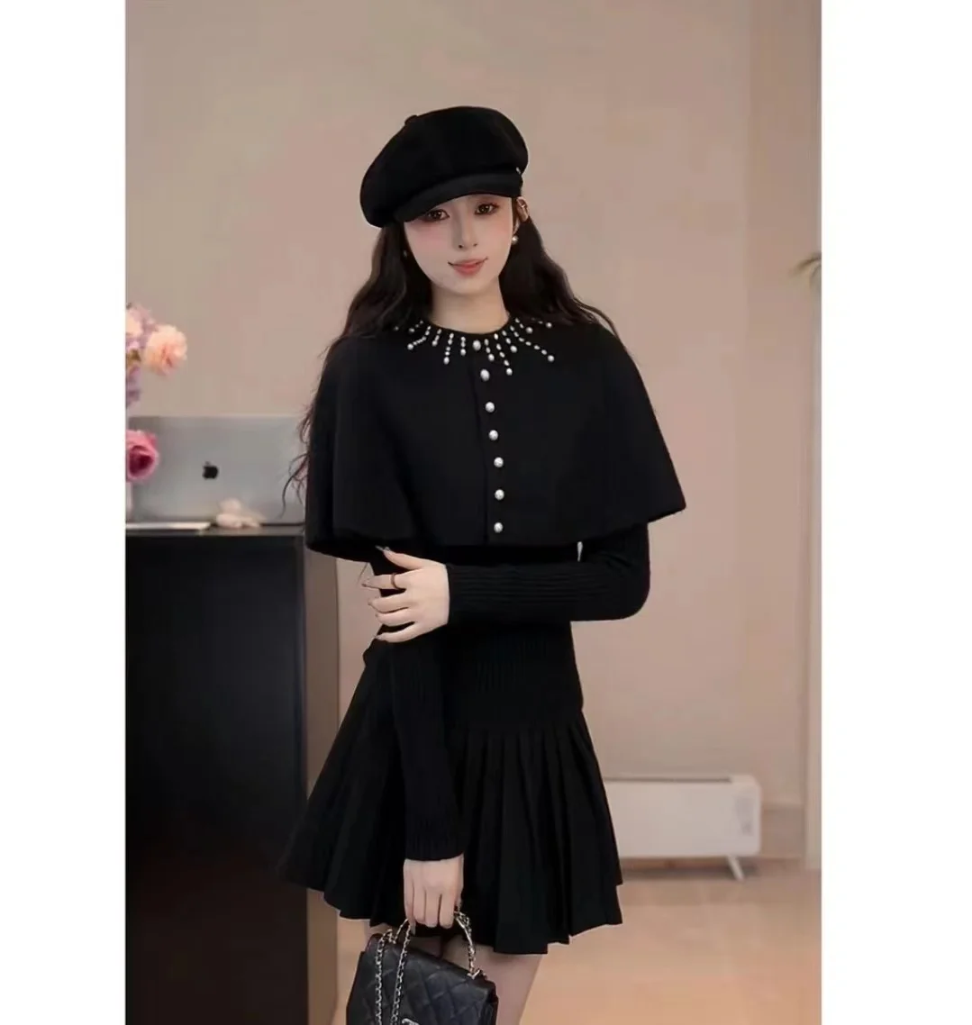 New O-Neck Beading Knitted Sweater Women Pullovers Long Sleeve Cloak Shawl Knit Sweater Pullover Women Tops Women Clothing Q2013