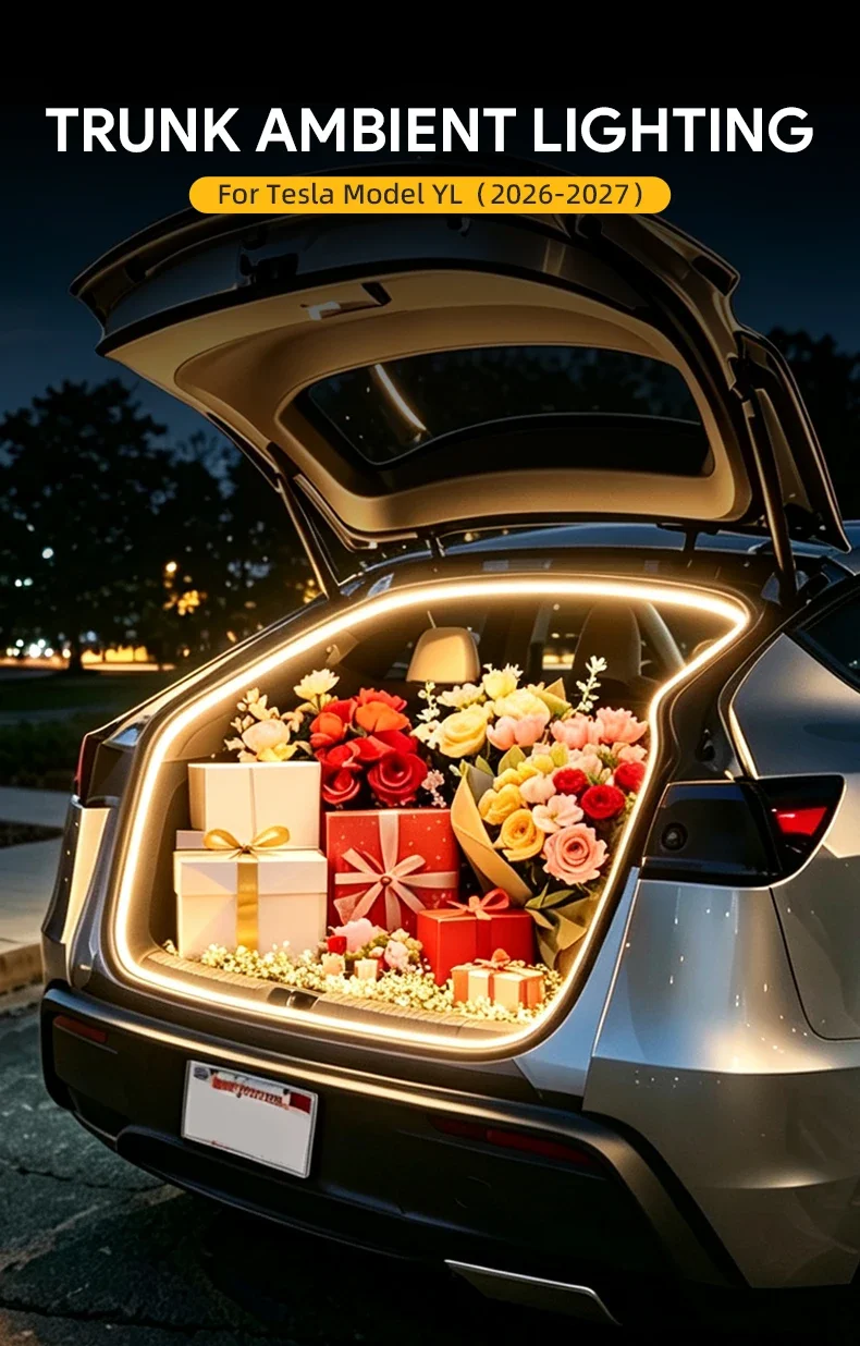 Für Tesla Model YL 2026 2027 Kofferraum-Ambiente-LED-Licht Silikon Zerstörungsfreie Installation Dekorative Modifikationszubehörteile – Detail 1