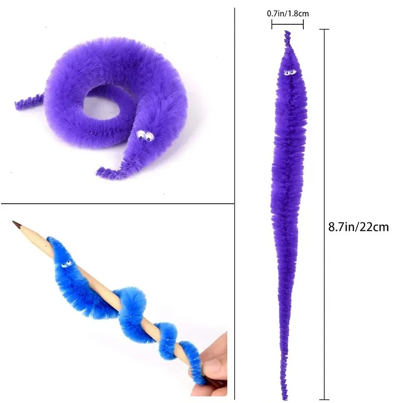 10pcs Funny Gifts for Children Fuzzy Worm Magic Caterpillar Birthday Party Magic Show Props Prank Toys Cat Teaser Tool