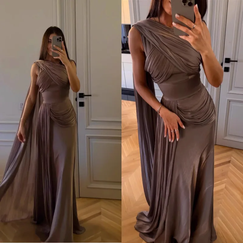 

2025 Summer Elegant Women Dress Sleeveless High Waist Pleated Scarf Bandage Slim Fit Long Pullover Evening Gown Fashion Outfit