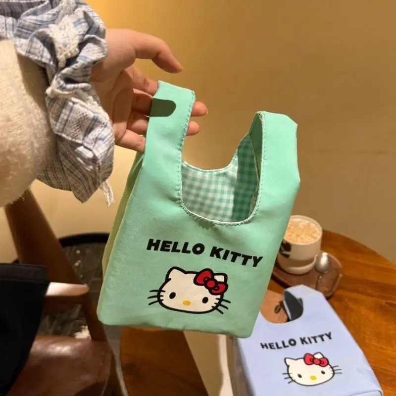 Fresh plaid makeup shoulder bag New cartoon kitty print wristlet stylish pattern Small Square Bag lightweight Underarm handbag