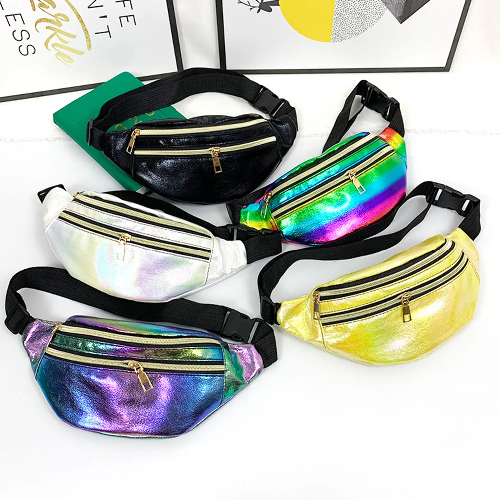 

Double Layer Waist Bag PU Holographic Shiny Fanny Pack Chest Bag for Outdoor Women Travel Colorful Fanny Pack