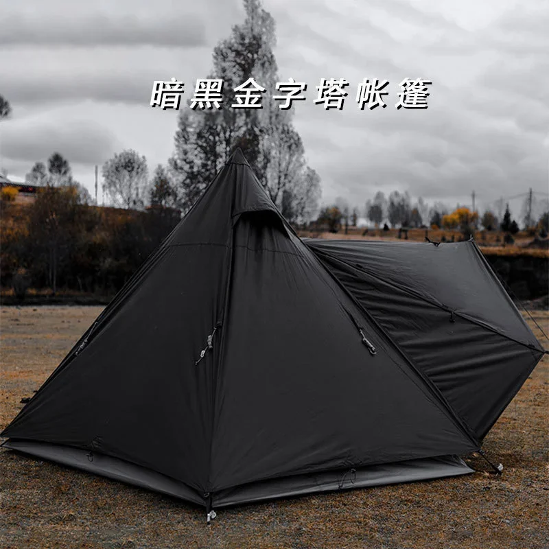 Dark Pyramid Tent Outdoor Portable Foldable Camping Equipment with Lobby Waterproof Indian