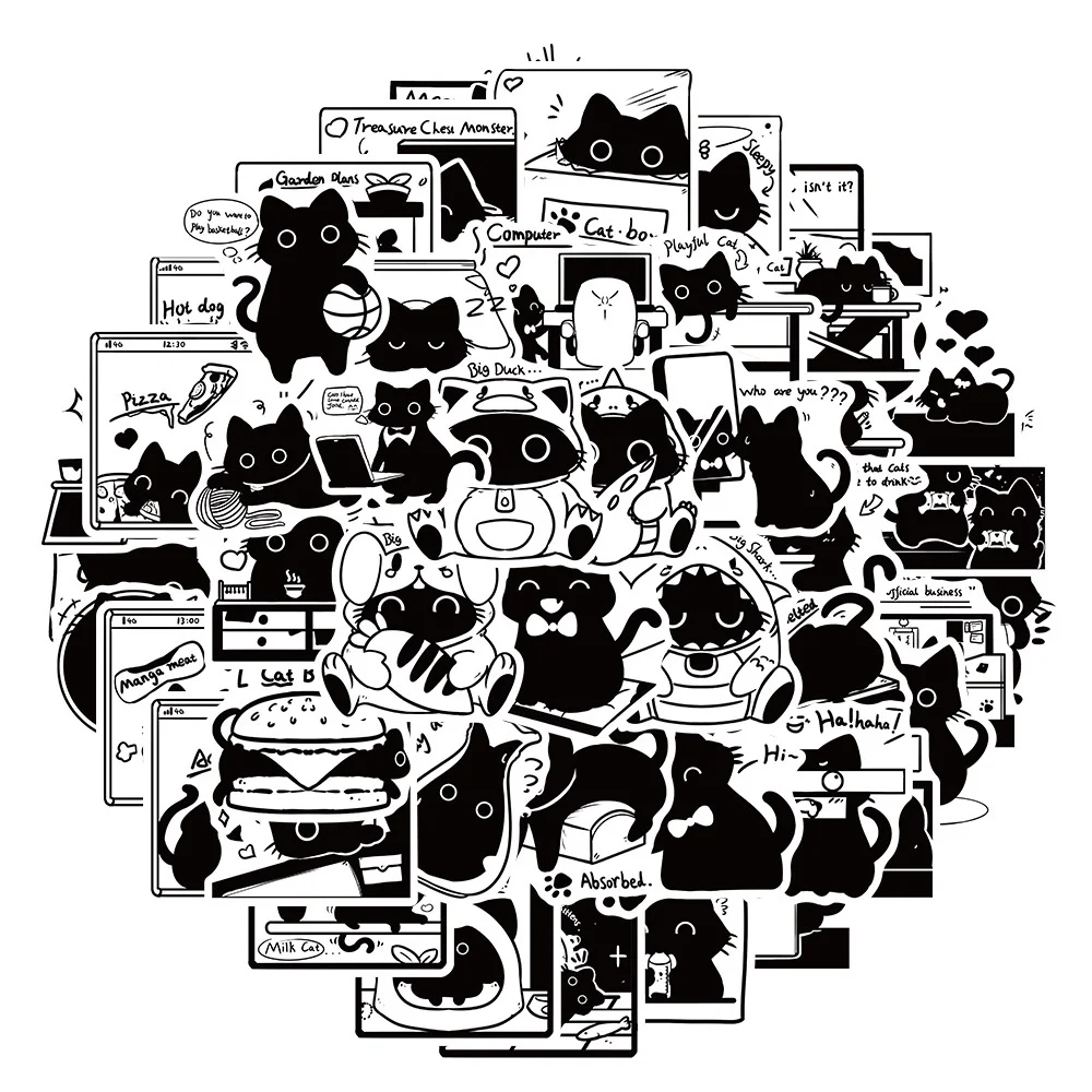 

50 шт. декоративных наклеек с мультяшными котами в стиле граффити для шлемов, ежедневников, пеналов, золотые наклейки для сохранения воспоминаний