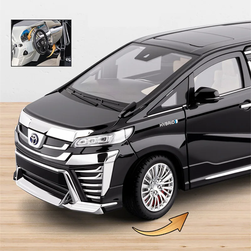 Grote Maat 1/18 Vellfire Alphard MPV Legering Luxy Auto Model Diecasts Metalen Speelgoed Voertuigen Auto Model Geluid Licht Simulatie Kids Gift