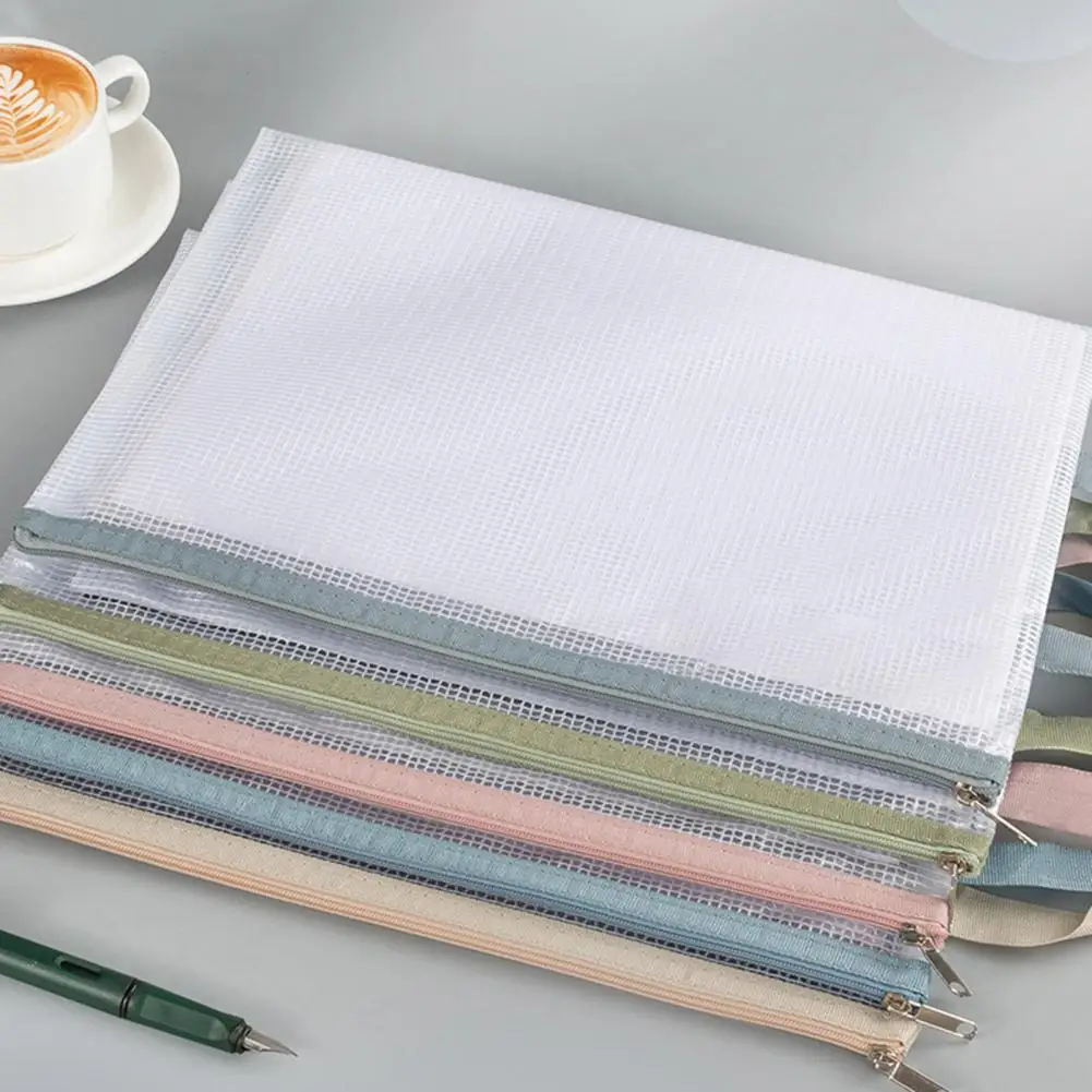 File Folder A4 Size Mesh Zipper Pouch for A4 Documents Waterproof File Bag for Office School Travel Organization Transparent