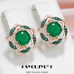 SYOUJYO Green Flower Natural Zircon Earrings For Women 585 Rose Gold Color Skeleton Luxury Party Jewelry