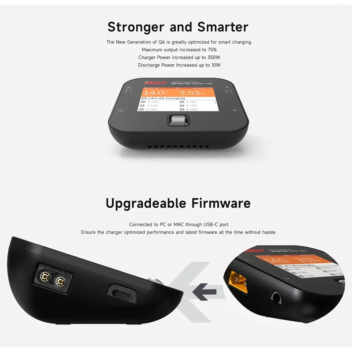 ISDT Q6 retro 350W 16A DC Lipo Battery  Balance Charger Discharger for 2-6S Digital Battery Li-Po Li-Hv Li-Ion Li-Fe NiMH Ni-Cd