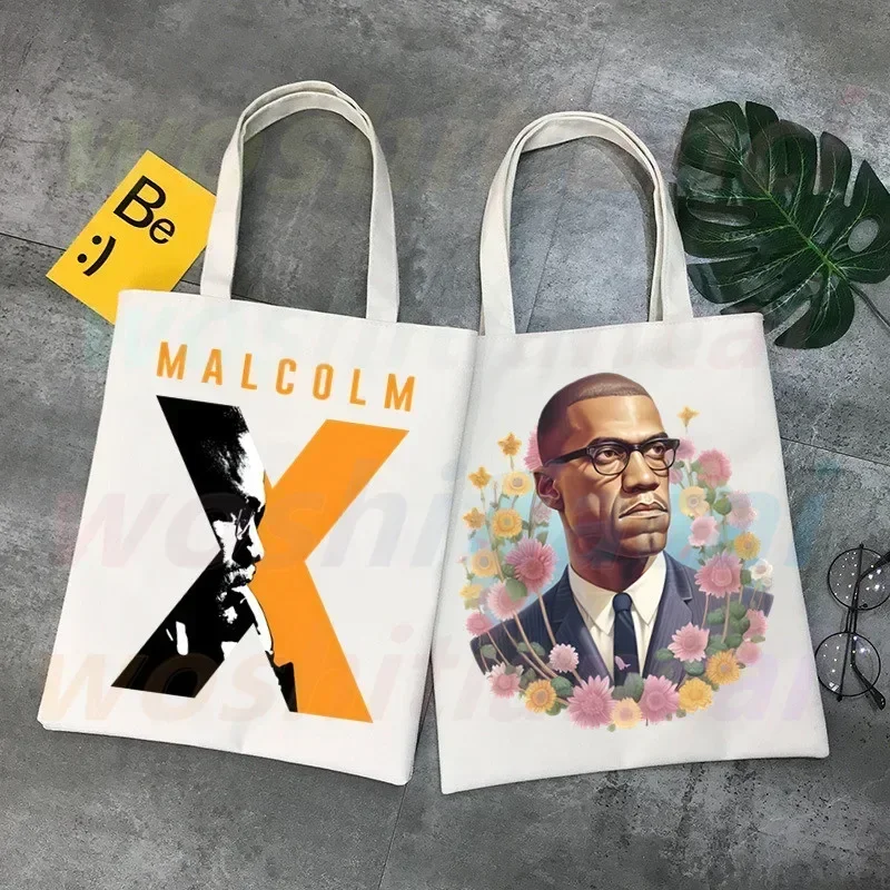 Malcolm X Black History Shopping Bags Print Tote Bag Eco Reusable Shopper Bag Canvas Shoulder Bag Handbag Women Bags