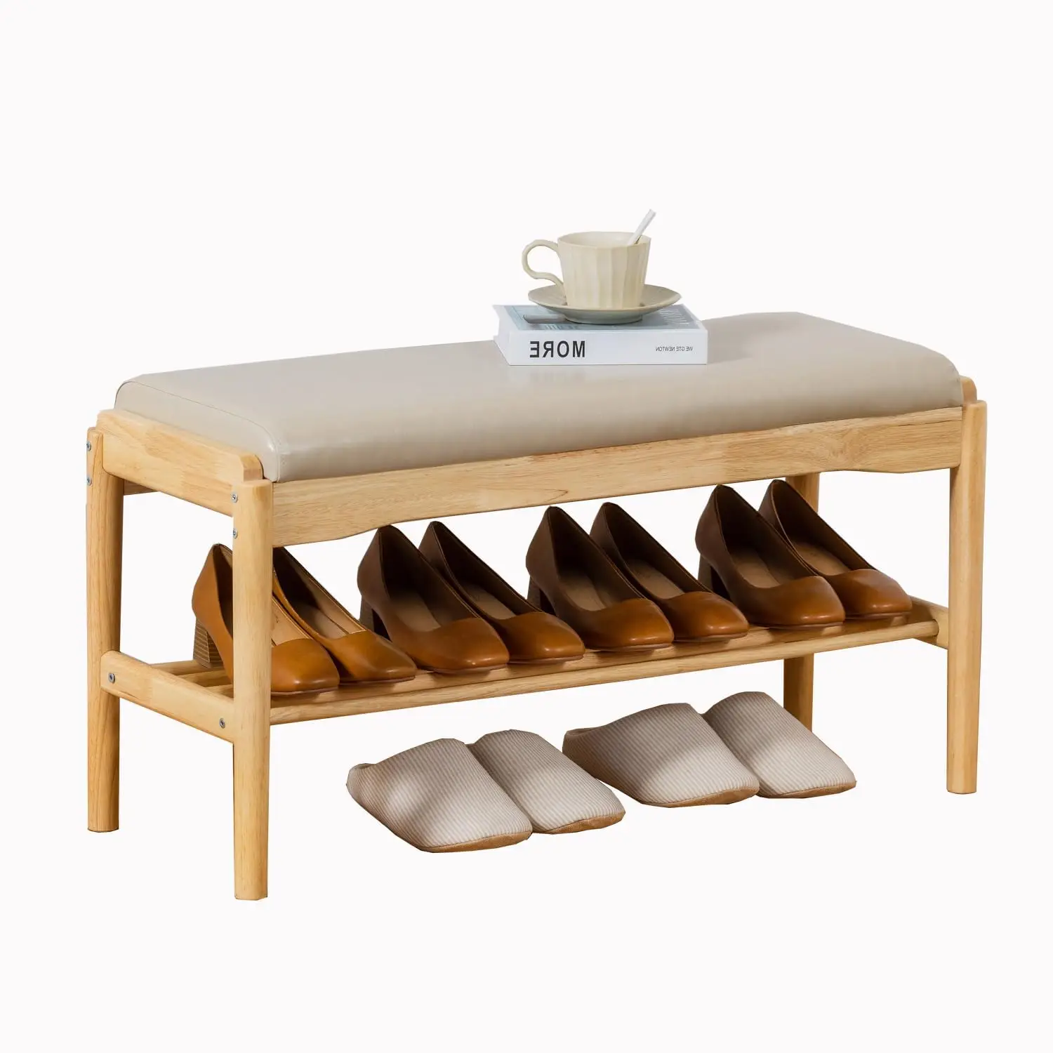 

Small Shoe Bench Solid Wood Bench with Cushion 2 Tier Shoe Storage Organizer for Entryway Nature 31 50 L
